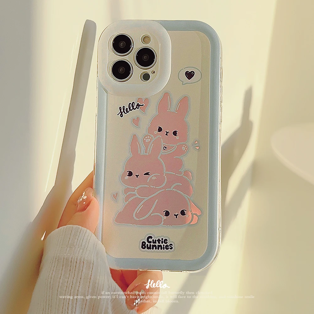 Cartoon Cute Bunny Laser Transparent Phone Case for iPhone 14 12 13 11 Pro ProMax Plus X XR Xsmax Shockproof Soft Phone Cover