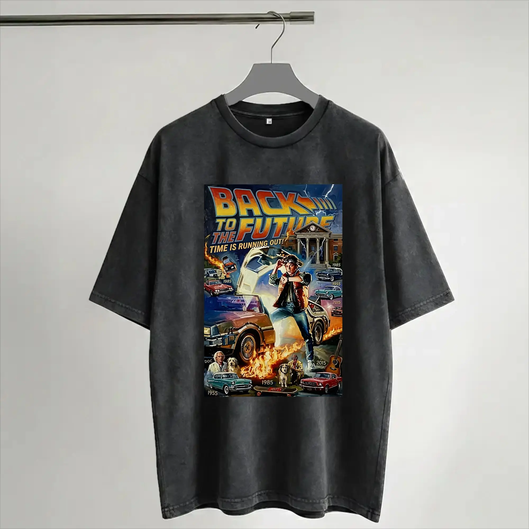 Outatime  Marty McFly & Back to the Future Merch Washed T Shirt Men Women Streetwear Hip Hop T-Shirt Graphic  Tees Tops