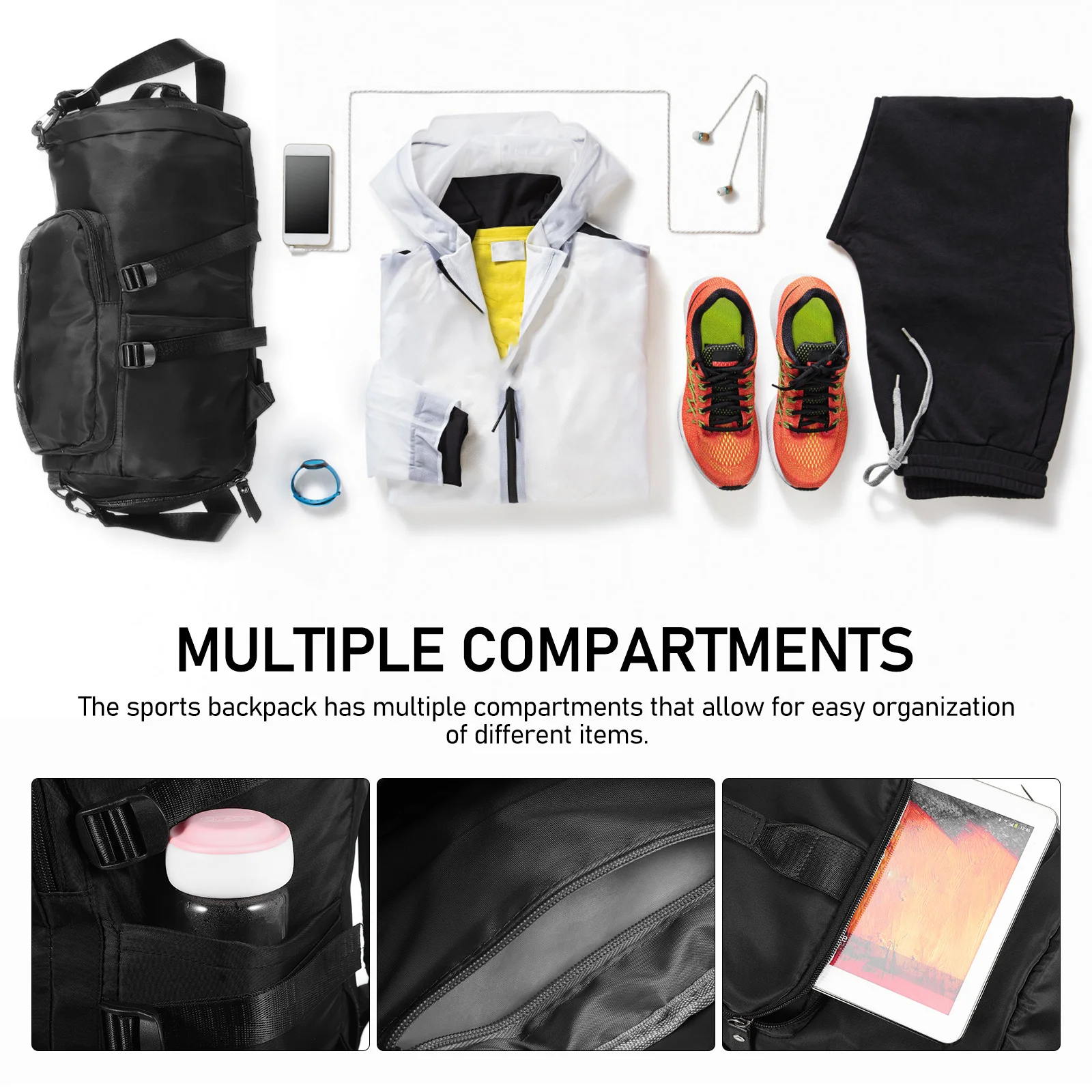 Durable Large Capacity Gym Backpack Sports Travel Hiking Multiple Compartments Comfortable Strong Stylish Men Women