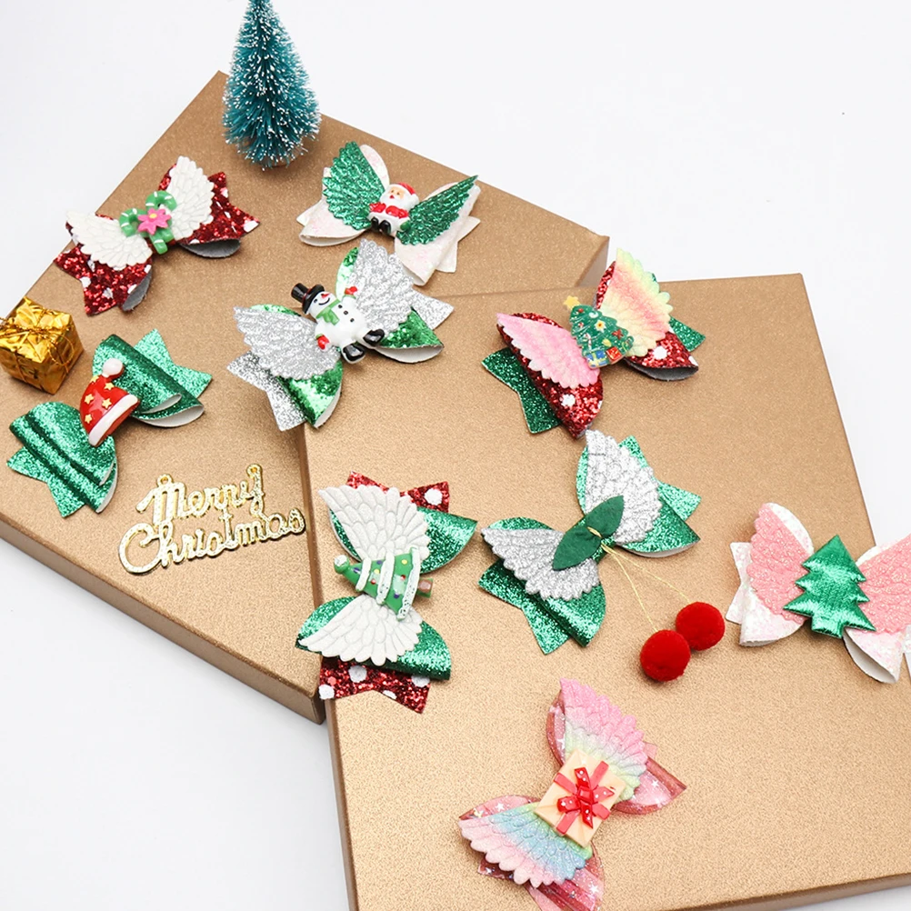 

9pcs Christmas Hair Accessories Set for Girls Bows Flash Glitter Clips Hairpin Kids Party Wedding Carnival Hairstyle Tool Bow