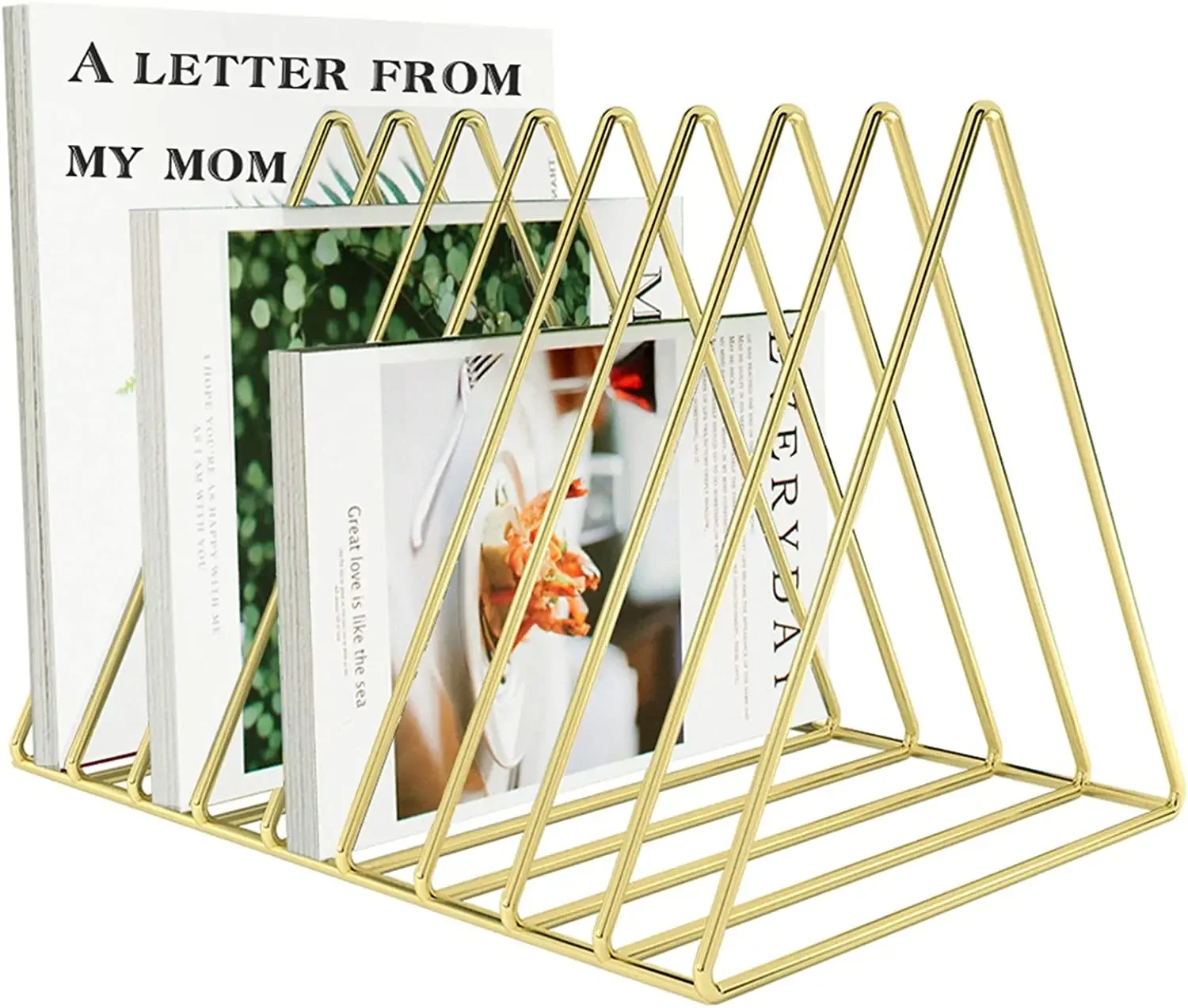 Triangle Wire Magazine Holder Book Shelf,9 Slot File Sorter Eye-catching Decoration Files Folder Stand Desktop File Organizer