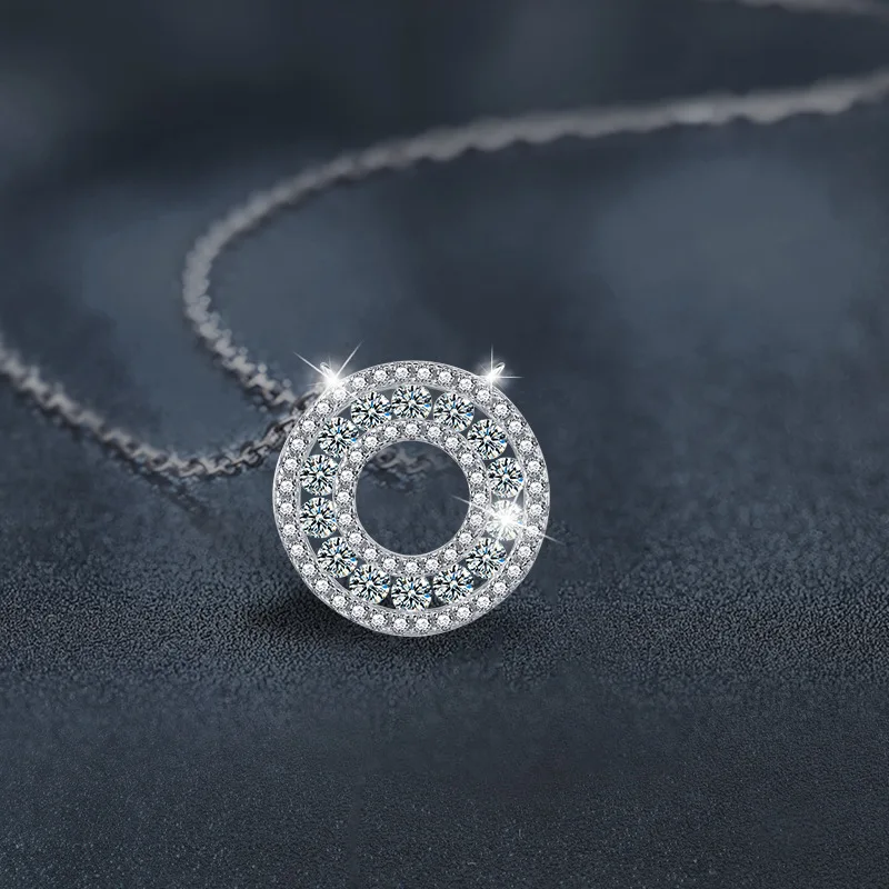 

Fashionable round Pendant Necklace S925 Silver Simple Elegant Luxury Cross-Border Jewelry Moissanite Diamond Trendy Accessory