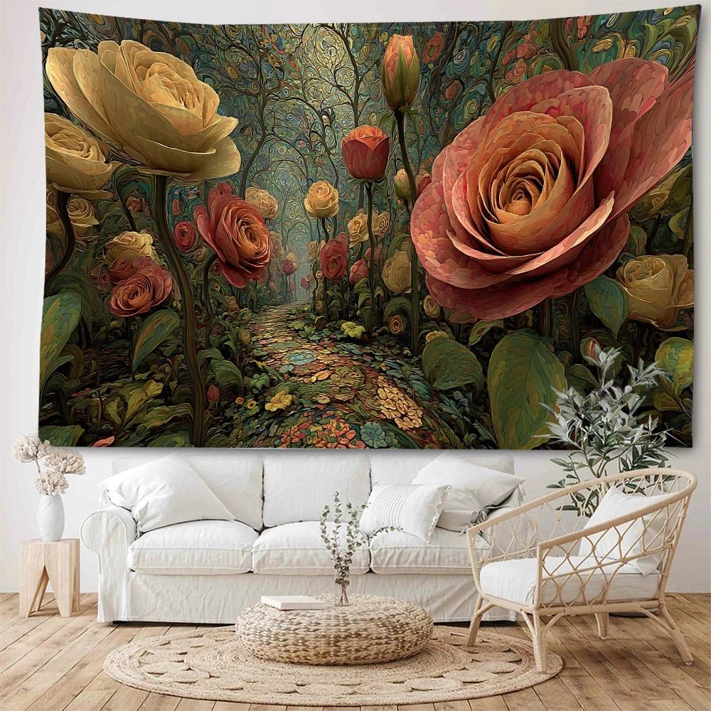 

Dreamy Forest Scenery Beautiful Flowers Landscape Decoration Tapestry Home Elegance Background Decoration Tapestry