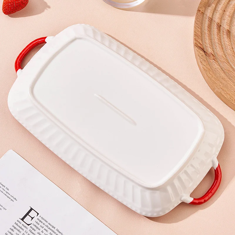 1/2pcs 12in Ceramic Dinner Plate Set with Cute Strawberry Pattern Fish Plate, Kitchen Accessory, Large Steamed Fish Plate