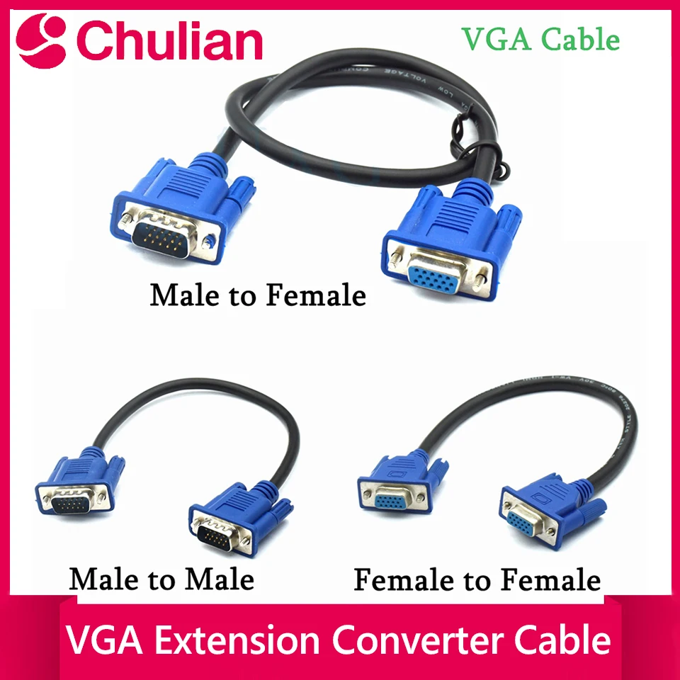 VGA to VGA Cable 15 Pin Male to Male/Female Extension Converter for Computer Monitor Projector PC TV - 0.3m/1.5m/3m Options