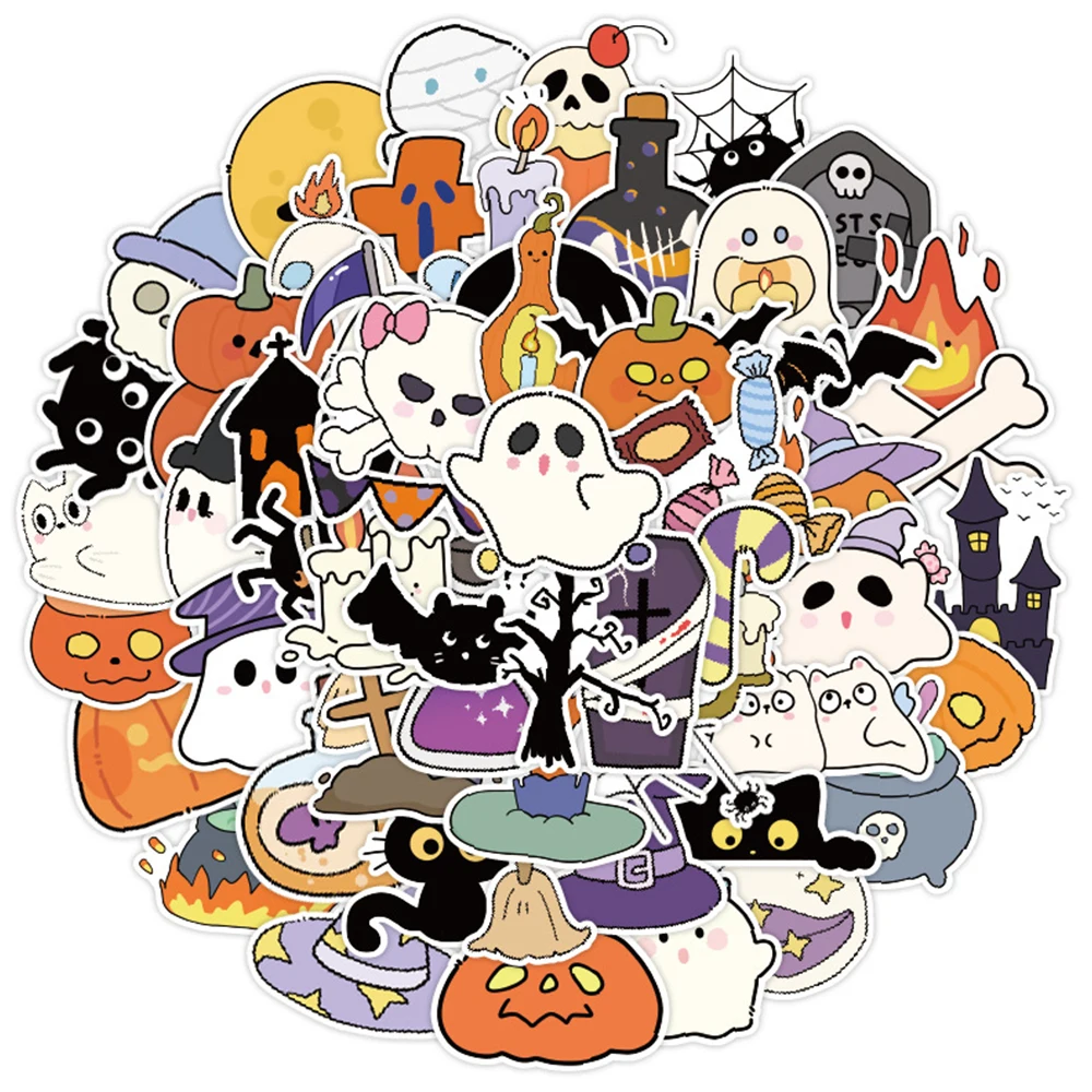 10/30/50PCS Halloween Cartoon Pumpkin Monster Skull Sticker Cute Graffiti Decoration Water Cup Notebook Waterproof Decal Toy