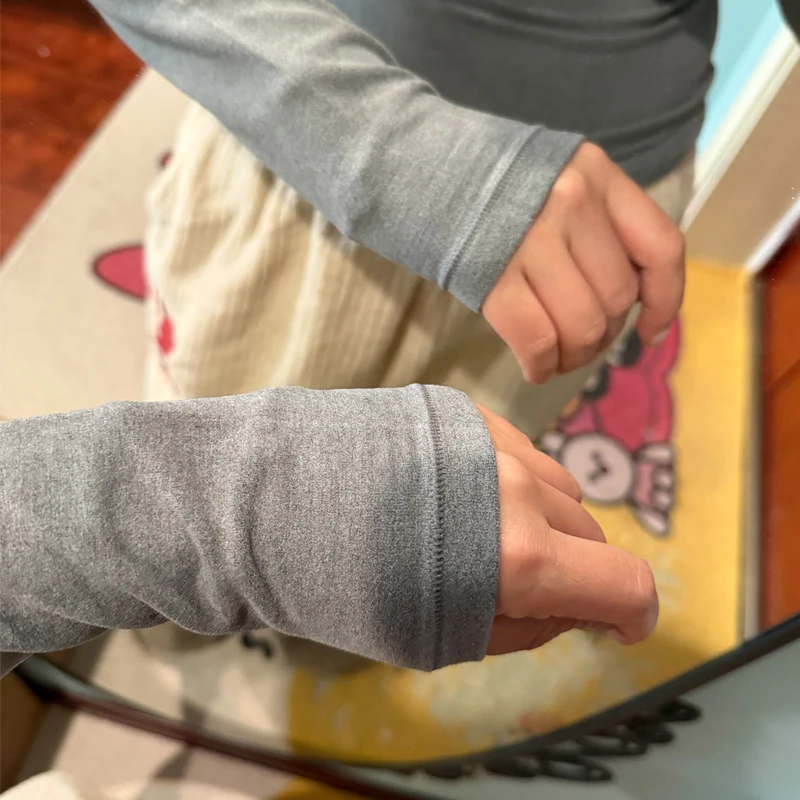 Camiseta de uso diario de manga larga con cuello redondo para mujer