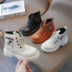 Handsome Lock Zipper Motorcycle Boots for Kids Girl Spring Autumn Brand Designer Pocket Children Shoes Boys Ankle Boots