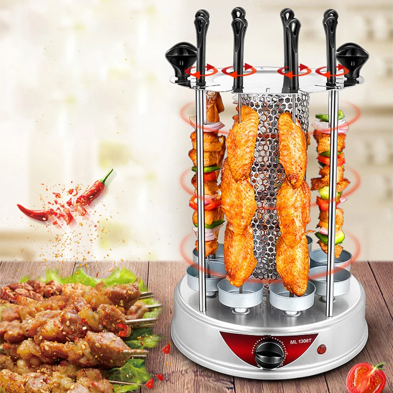 

Electric Barbecue Grill Household Smokeless Rotary Kebab machine 304 Stainless Steel timing barbecue machine 1350W