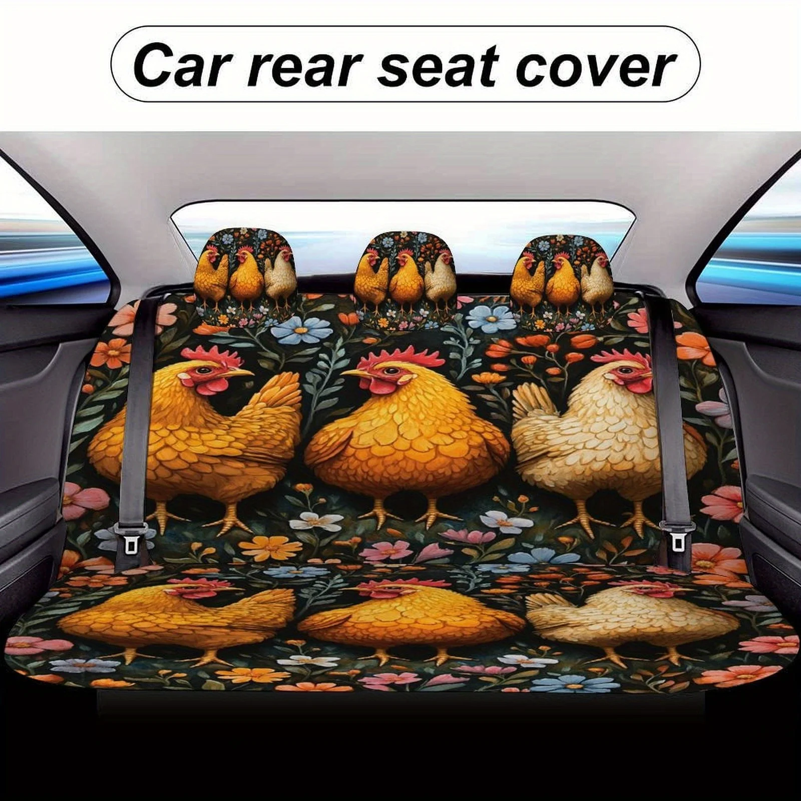 Chickens In Bloom Themed Car Seat Cover Set For Most Cars, Decorative Trendy High-quality Car Seat Protector Covers Full Set, Un