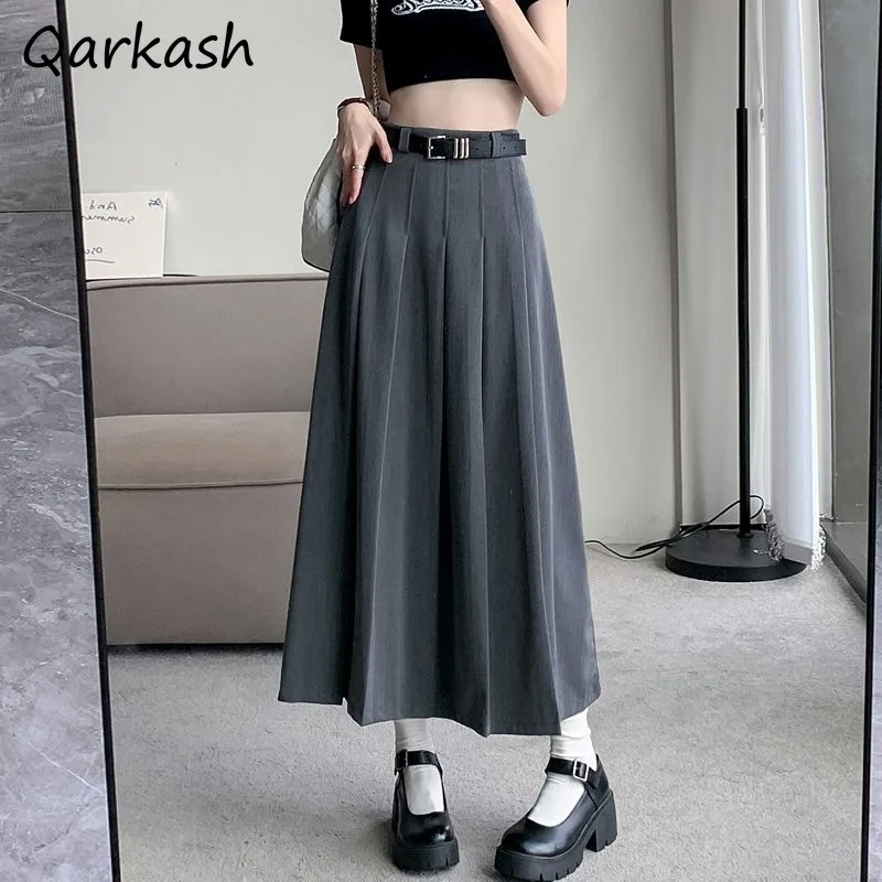 

Midi Skirts Women OL Casual Korean Style Streetwear Solid Pleated Designed Simple Slim All-match Cozy Elegant Fashion High Waist