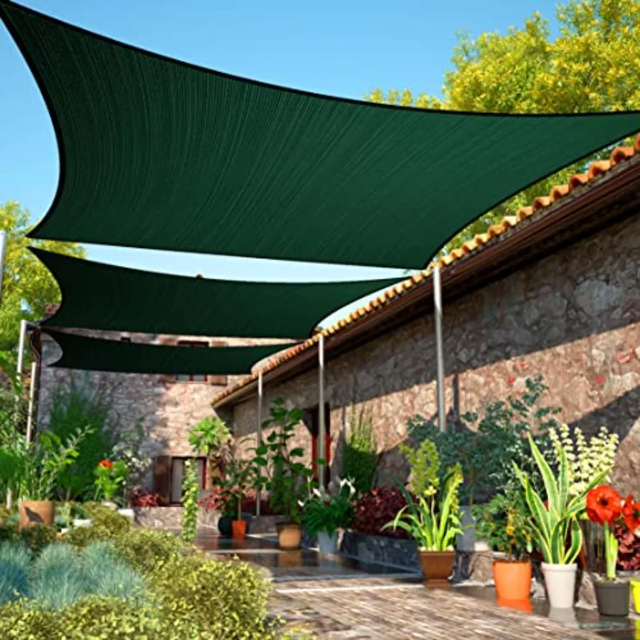 

16' x 24' Green Sun Shade Sail UPF50 Rectangle smTAPR1220 Canopy Fabric Cloth Screen Water Permeable UV Resistant Heavy Duty Ca