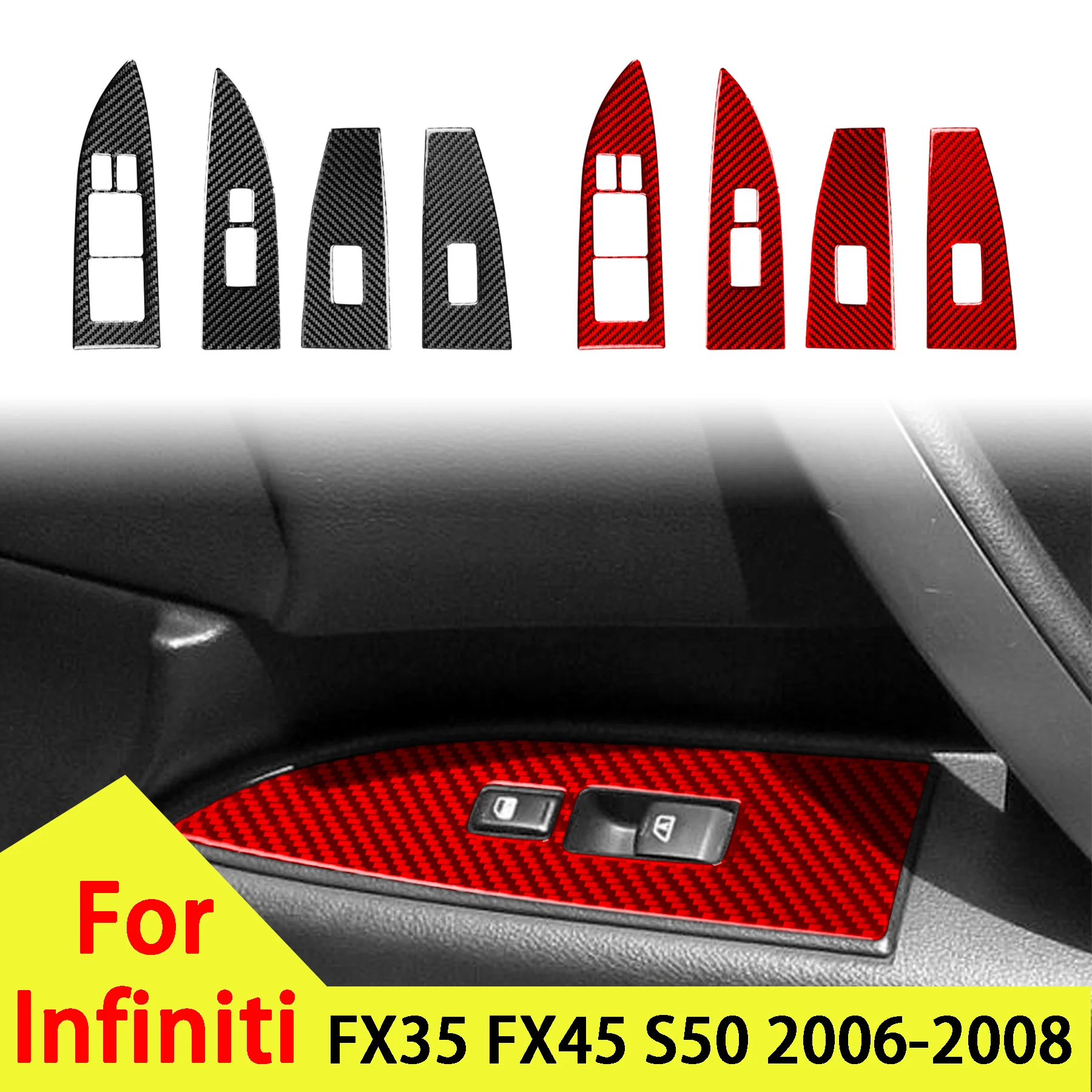 

Soft Carbon Fiber Car Window Lift Control Button Panel Decor For Infiniti FX35 FX45 S50 2006-2008 Interior Accessory Stickers
