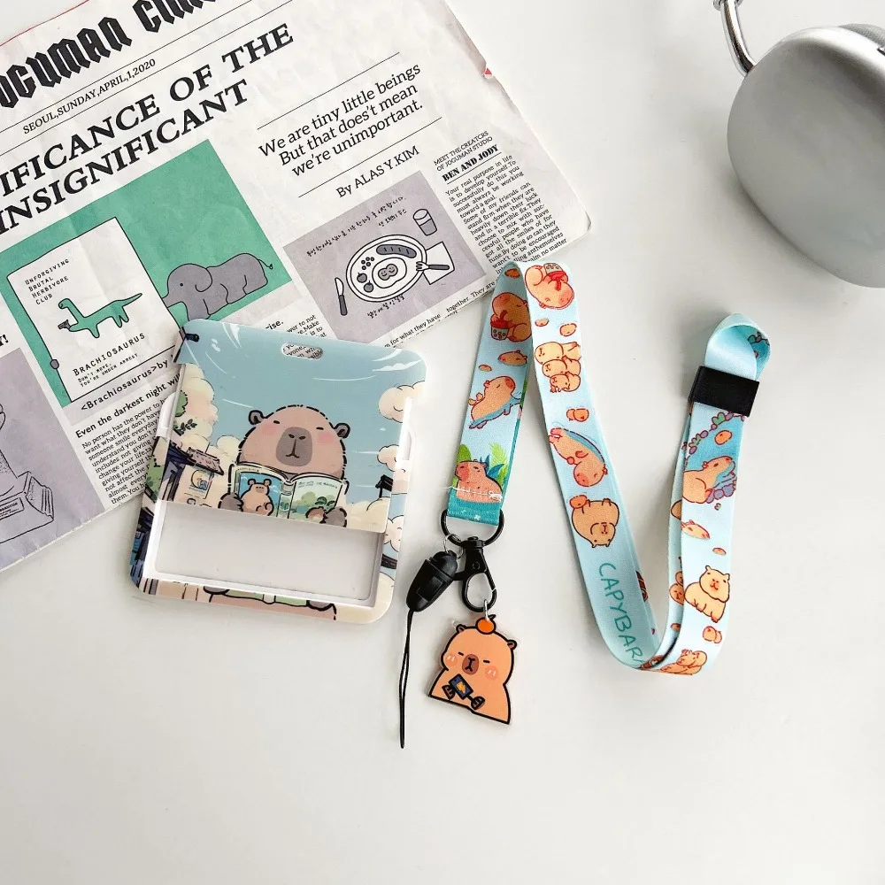 Pendant Capybara Keychain Pendant Lanyards Cartoon Card Sleeve Multifunctional School Card Bus Card Cover for Student