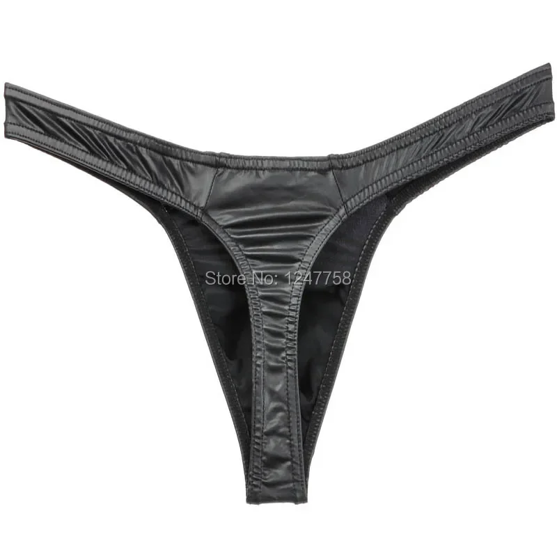 Black Men\'s sexy Faux leather underwear SMALL G-string MU88