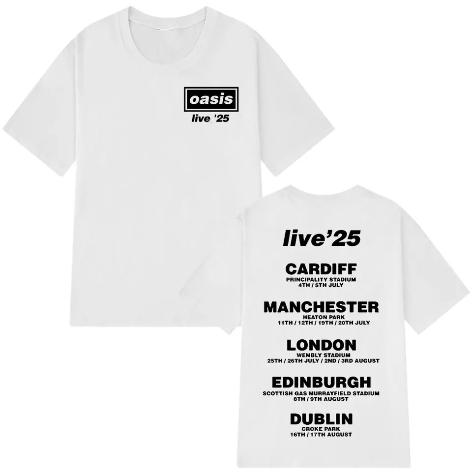 O-Oasis Live 25 Tour T-Shirt Men's Cotton Casual Print