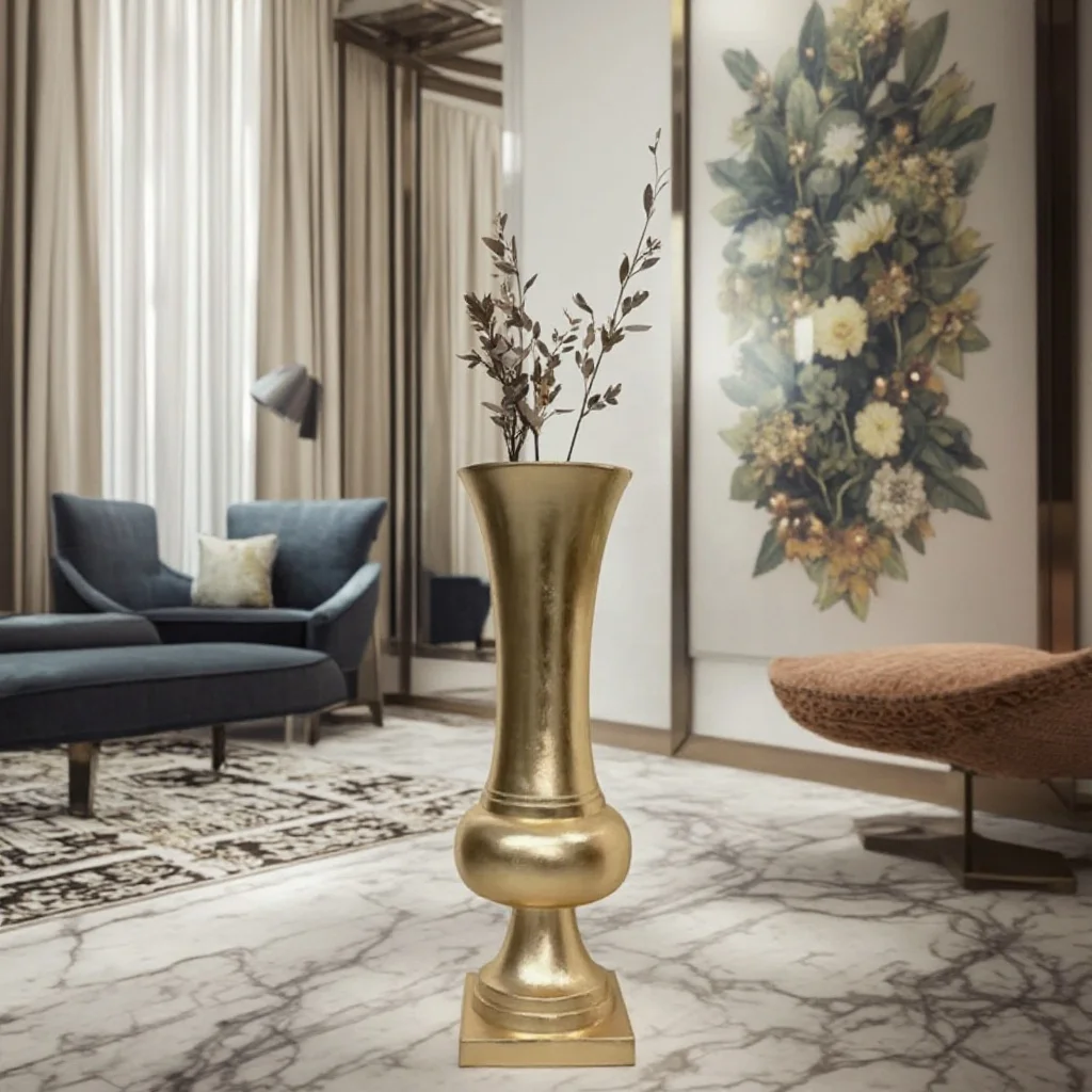 &c Premium Luxury Glass Fiber Reinforced Plastics Large Vase Gold Metal Floor Standing  for Wedding Banquet Home Decoration