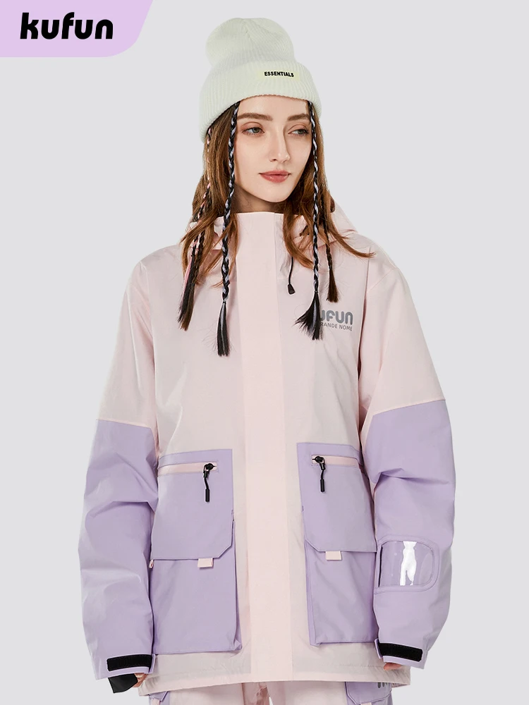 KUFUN Abbigliamento da sci Completo da snowboard ispessito impermeabile antivento Giacca sportiva da neve Pantaloni Pantaloni larghi Casual Donna adulta Adolescente