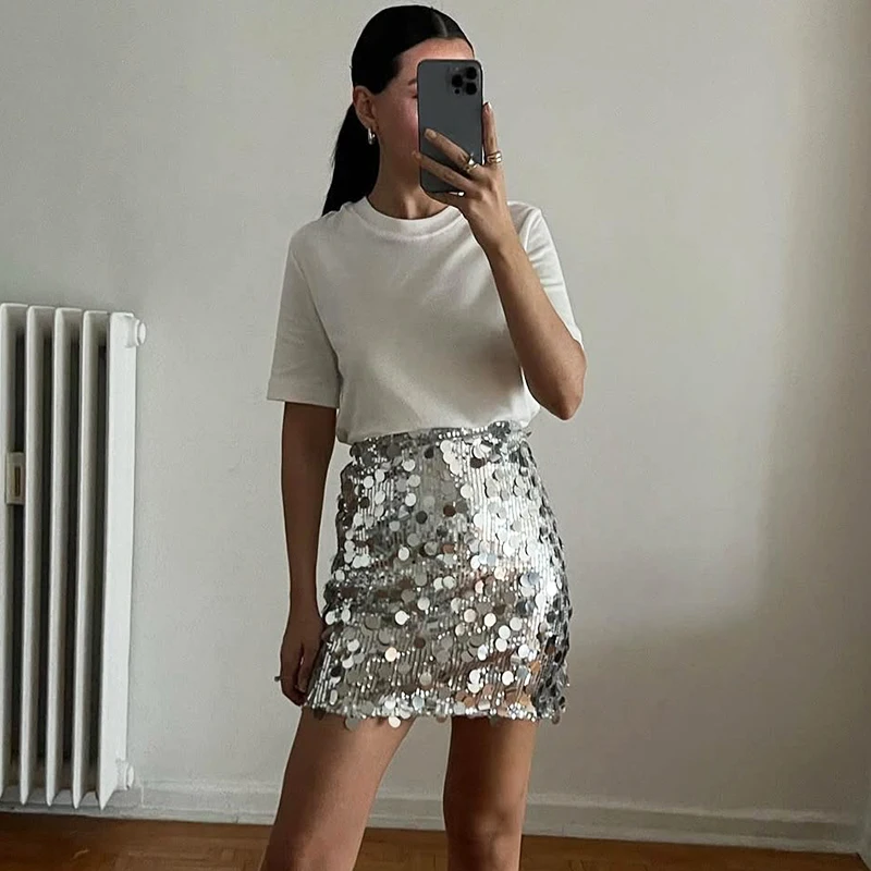 Tuularose-minifalda de lentejuelas de lujo para mujer, faldas de cintura alta lisas a la moda, ropa de calle femenina, faldas cortas elegantes con purpurina