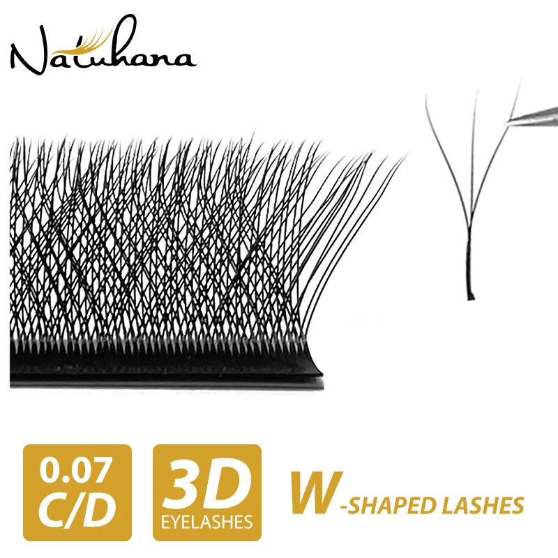 NATUHANA 3D W-shaped Eyelash Extensions Premade Volume Fans W Shape Lashes Natural Soft False Eyelashes for Makeup