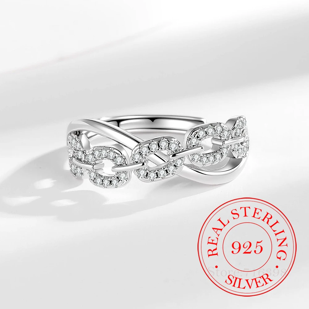 925 Sterling Silver Jewelry Luxury Crystal Cross Finger Rings for Women Wedding Party Jewelery for Girls Friends Gift
