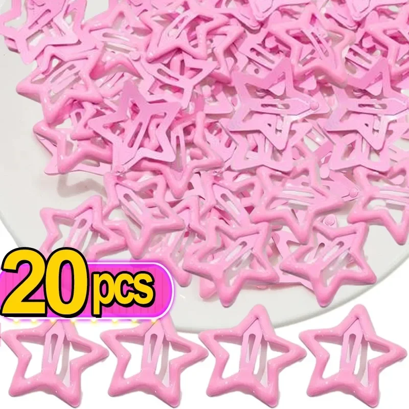 2/20pcs Y2k Pink Star Bobby Pin Hair Clip Sweet Cool Cute Pentagram Aesthetics Hairside Harajuku Girl Trend Headwear Accessories