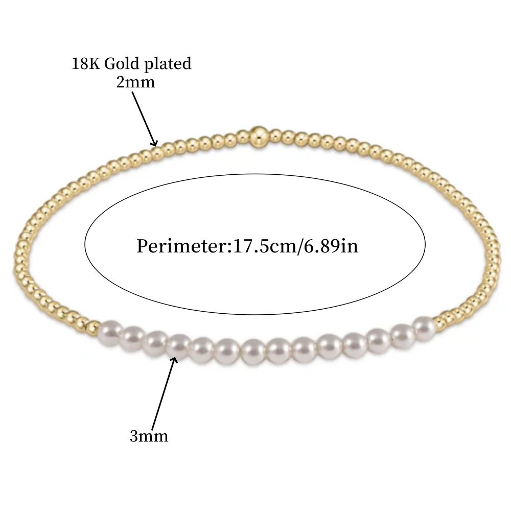 Vlen Stackable 18 K Gold Plated Metal Ball Beads Bracelets Imitation Pearl Bracelet Jewellery Women Trendy Accessories