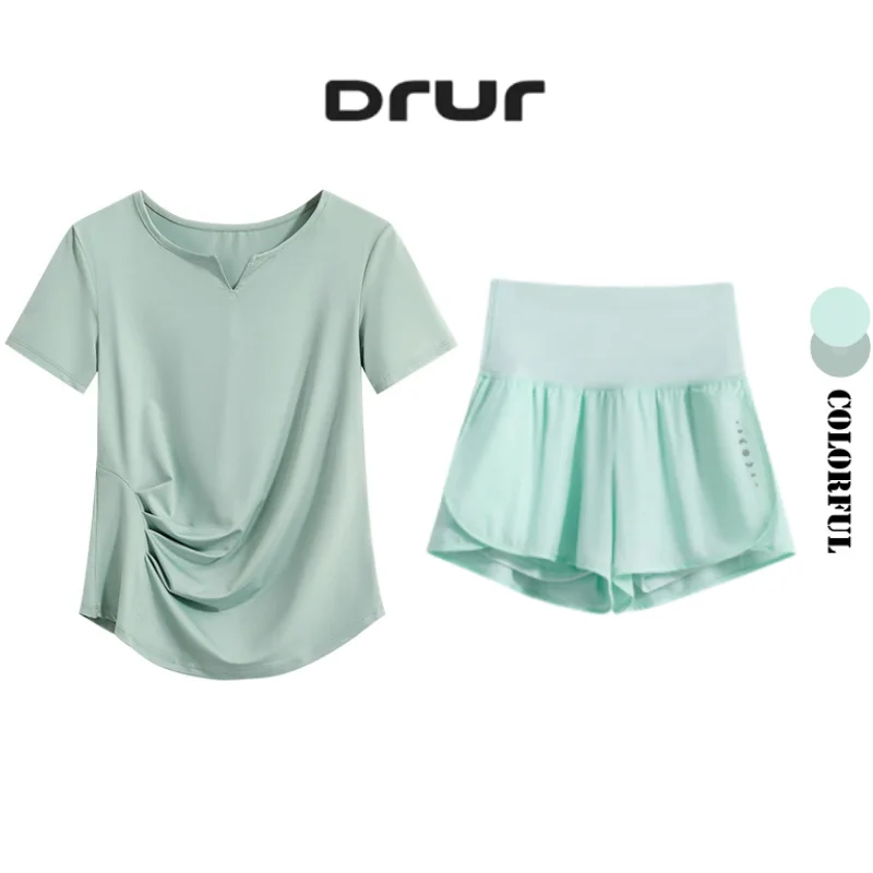 

DRUR Легкий комплект для йоги из 2 предметов, женская летняя спортивная одежда, облегающий быстросохнущий спортивный костюм, 2 предмета, топ для спортзала, шорты, костюм, одежда для йоги