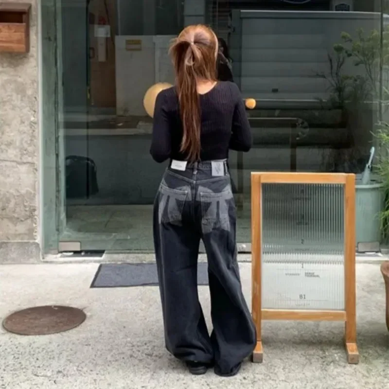 

Fashion Spring New Product Fashionable Design Sense Back Pocket Bow Printed Sweet Cool Loose Jeans Female Clothing