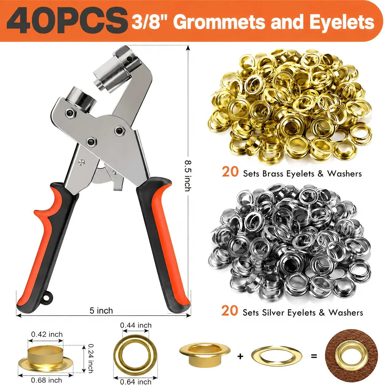 3/8-Inch Basic Eyelet Punching Tool Set with 10mm Inner Diameter Eyelets Leather And Canvas Pliers Set Essential for DIY Canvas