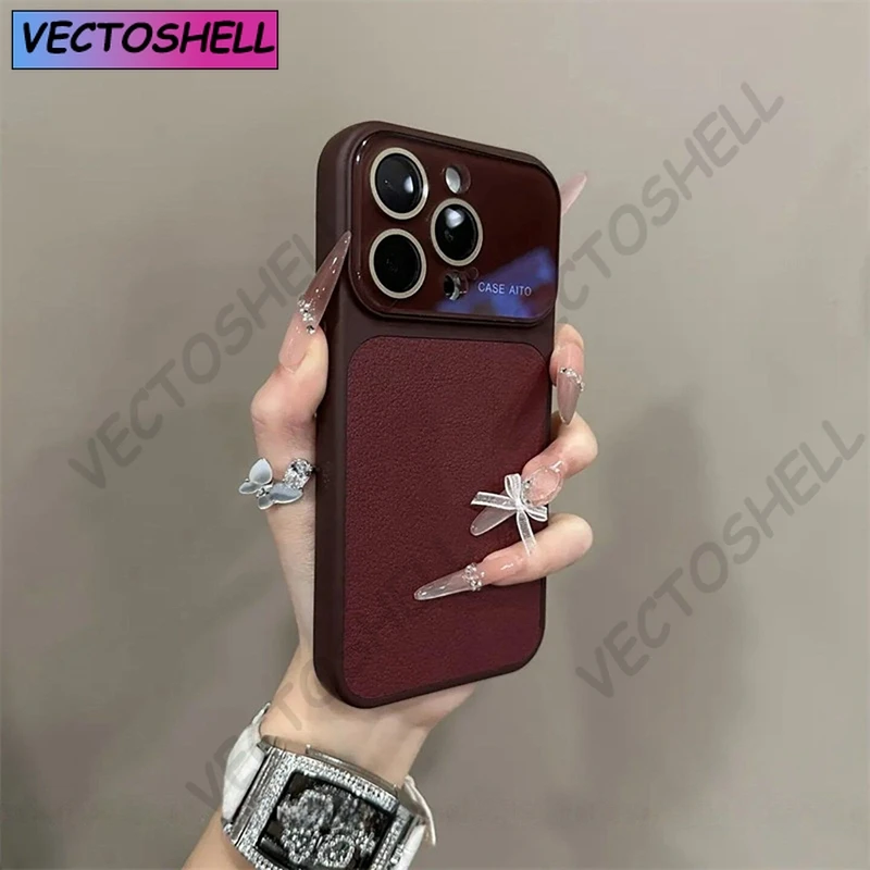 

Luxury Litchi Grain Leather Matte Phone Case For iPhone 11 12 13 14 15 16 17 Pro Max Plus Air Bumper Back Cases Cover