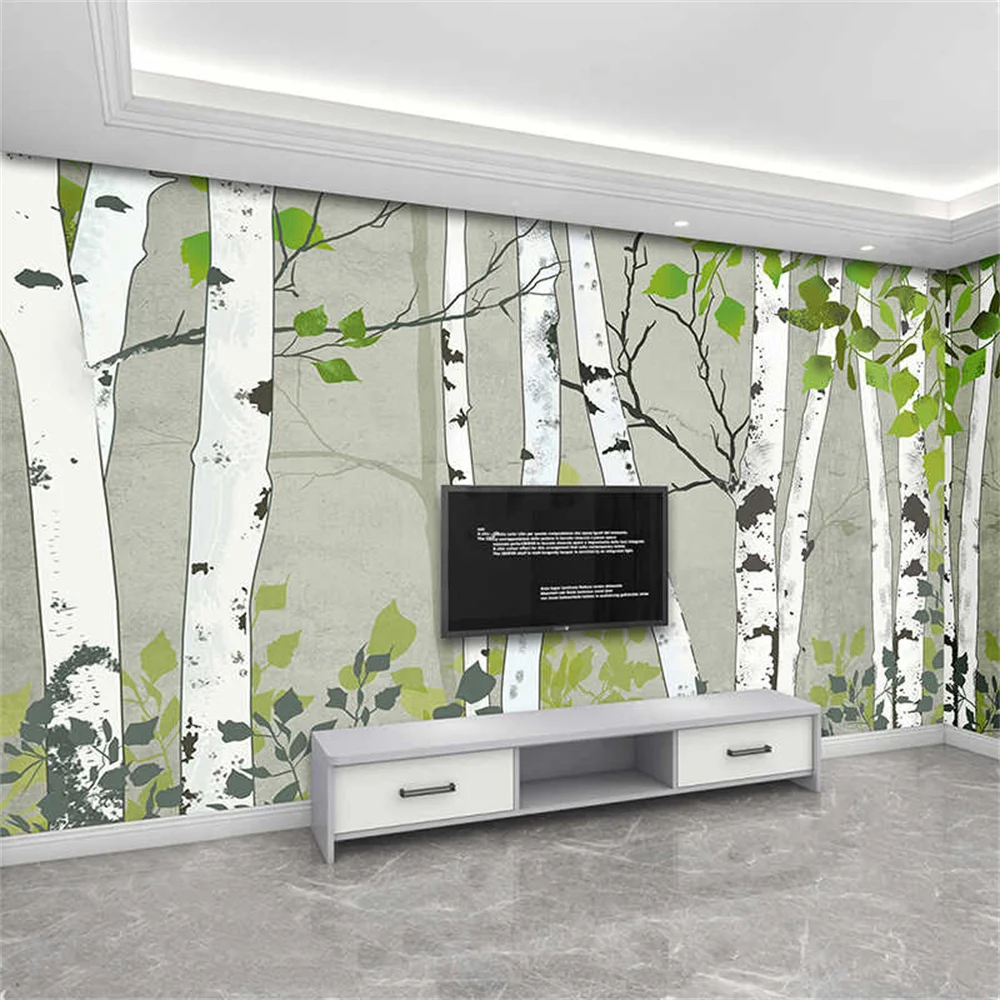 

Customized wallpaper 3D Nordic minimalist hand-painted birch tree mural living room bedroom TV background wall papers decoration