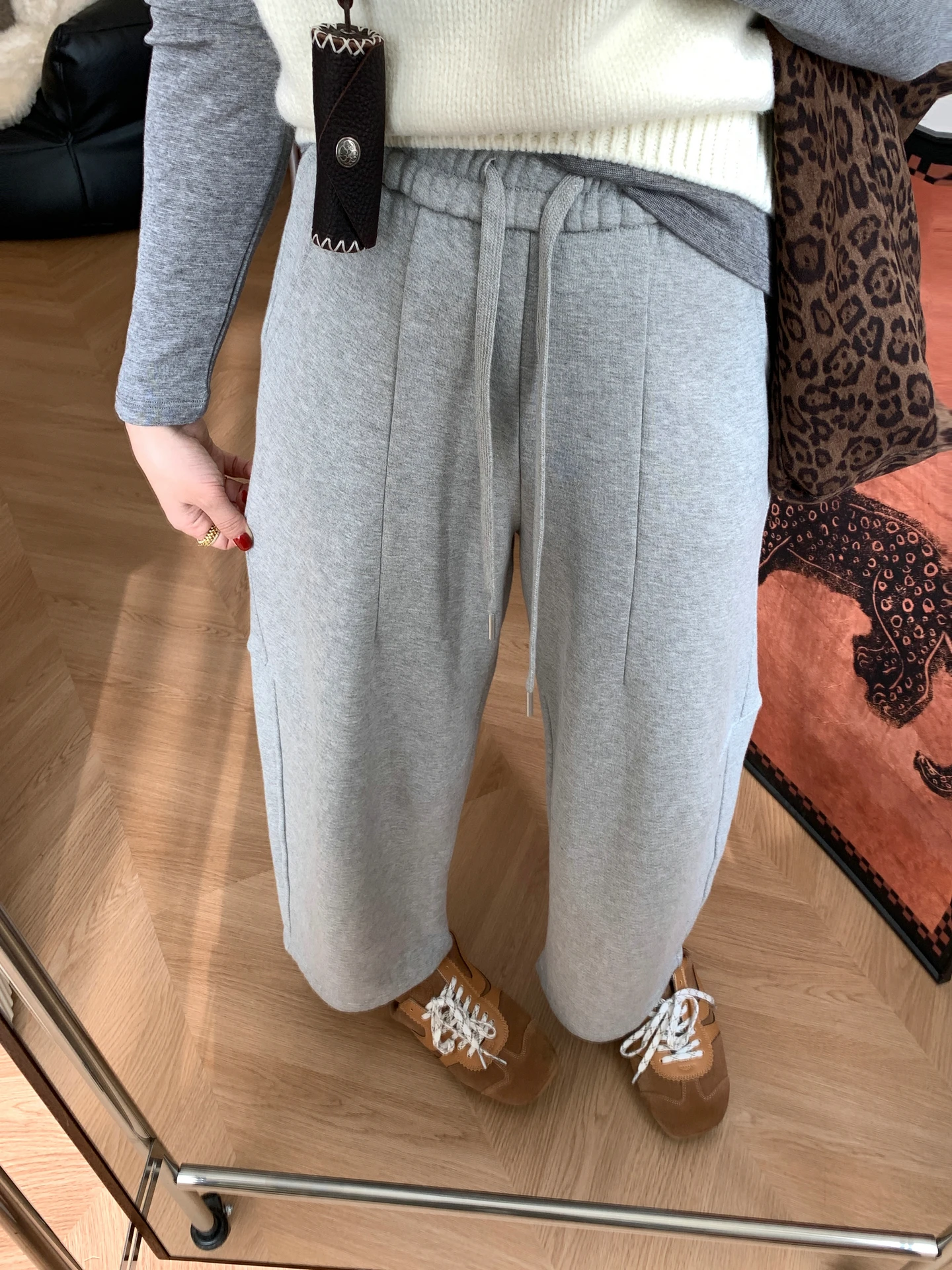 

Spring Sle Women's Straight Leg Knife Sweatpants andmother Pants Casual High Waist Elastic Cotton Knitted Trousers