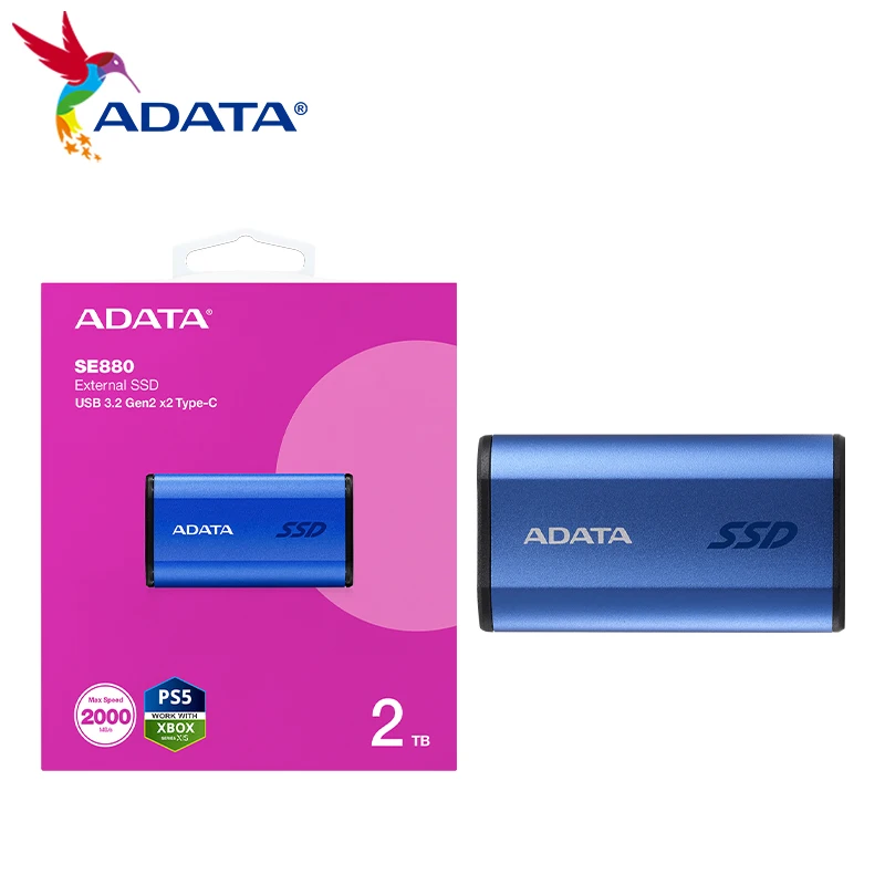 Novo adata elite se880 azul usb 3.2 gen 2x2 tipo-c ssd externo velocidade de leitura de até 2000 mb/s unidade de estado sólido para ps5