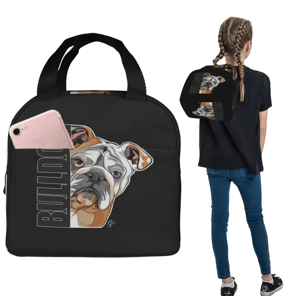 Funny English Bulldog Dog Dogs Insulated Lunch Bag for Women Kids Portable Food Boxes Thermal Lunch Box Tote