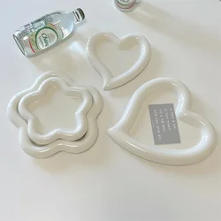 Korean Flat White Plate Hand Jewelry Storage Tray Dessert Plate Fruit Storage Cute Dish Ceramic Plates Candy Flat Bowl