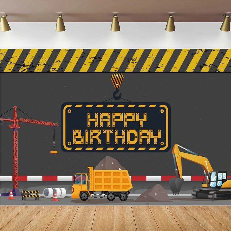 Construction Happy Birthday Photography Backdrop Large Dump Truck Poster Excavator Crane Digger Background Party Supplies Decor