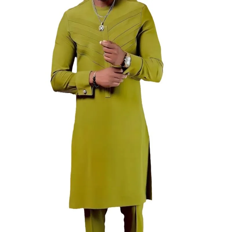 

New African Ankara Print Men's Suit 2 Piece Set 100% Cotton Loose Fit Wedding Festival Top Pants Outfit 2025 Hot Sale S-2XL