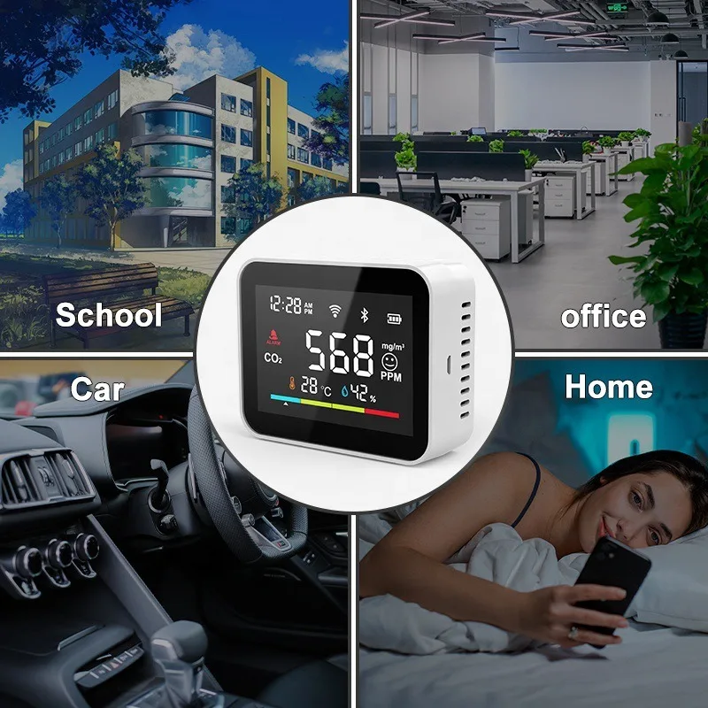 Tuya WiFi Smart CO2 Detector, Indoor Air Quality Monitor, Temperature Humidity Sensor Home Environment Tester