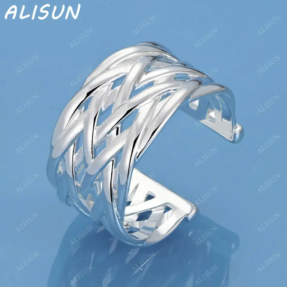 

ALISUN 925 Sterling Silver Braided Open Ring For Women Men Fashion Jewelry Vintage Grace Charm Noble Party Birthday Gifts