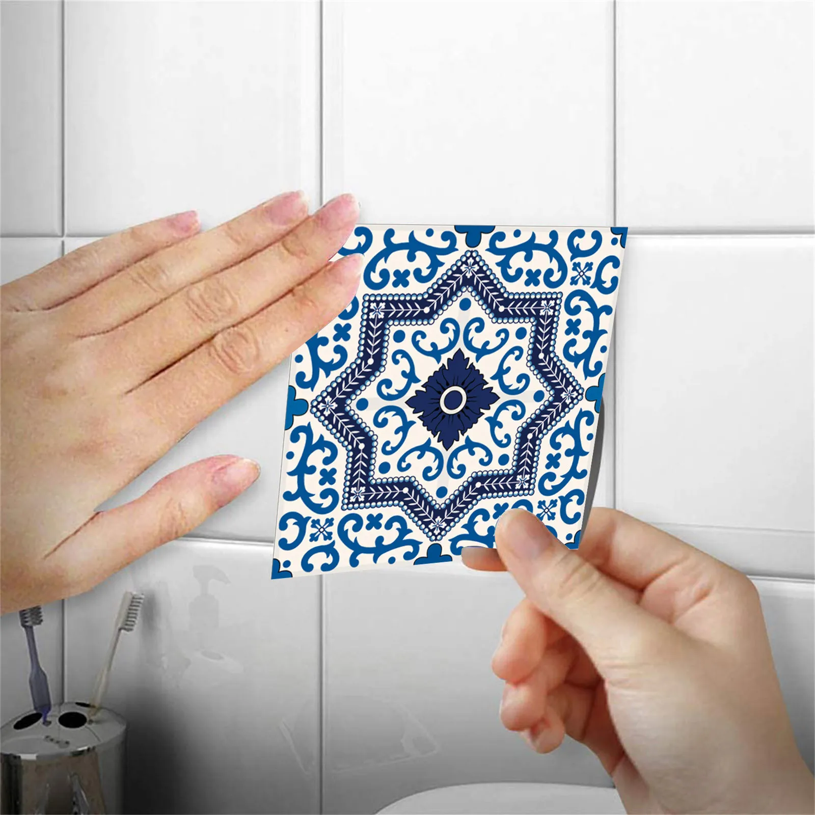 Azulejos autoadhesivos para cocina, calcomanías artísticas a prueba de aceite, impermeables, papel tapiz de película de cristal para baño, 10 unidades por juego