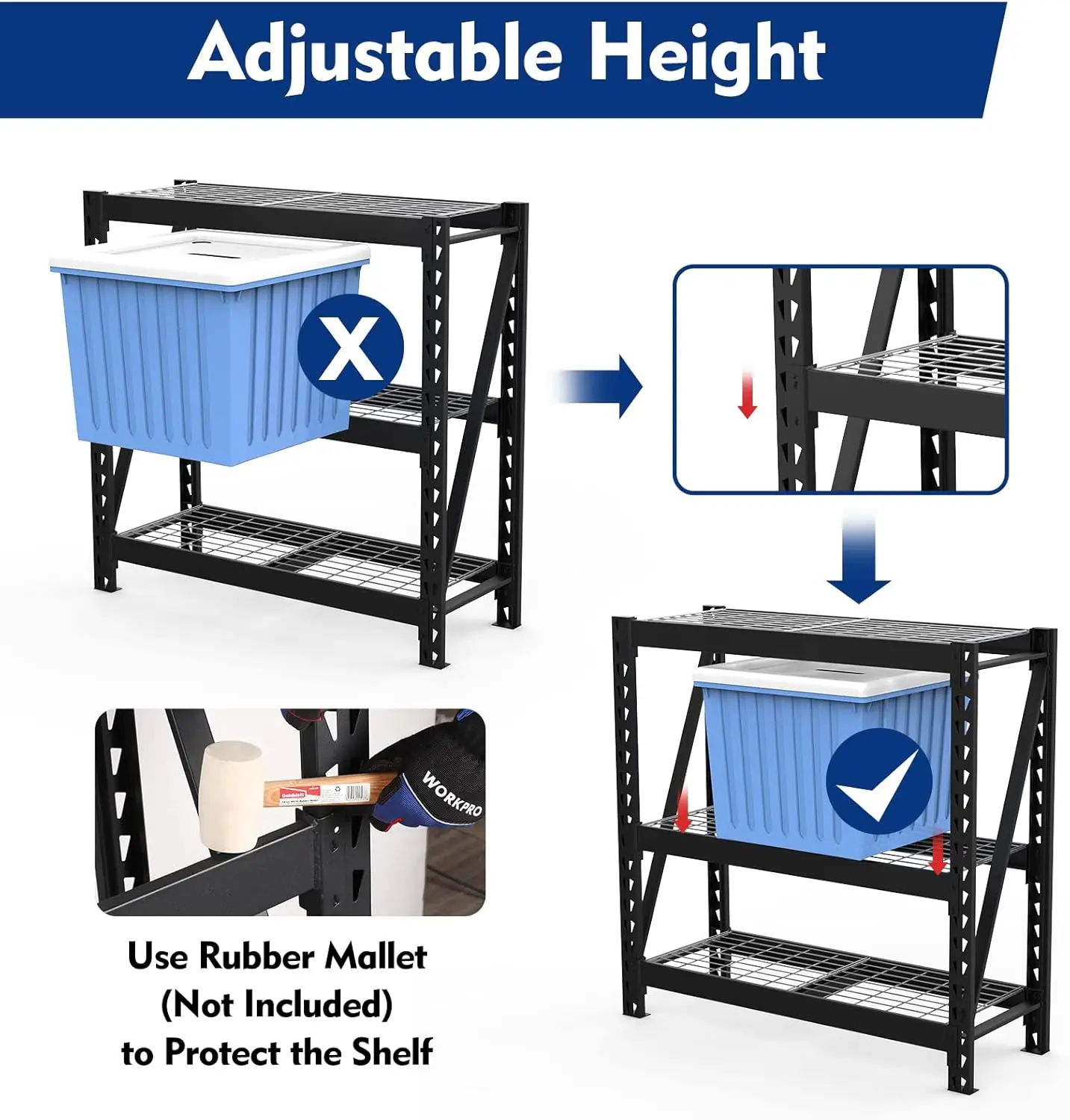 WORKPRO-Prateleiras para Metal Garage, Heavy Duty Storage Utility Rack, Capacidade de Carga 5400 LBS, Armazém, 50 W x 18 "D X 47" H