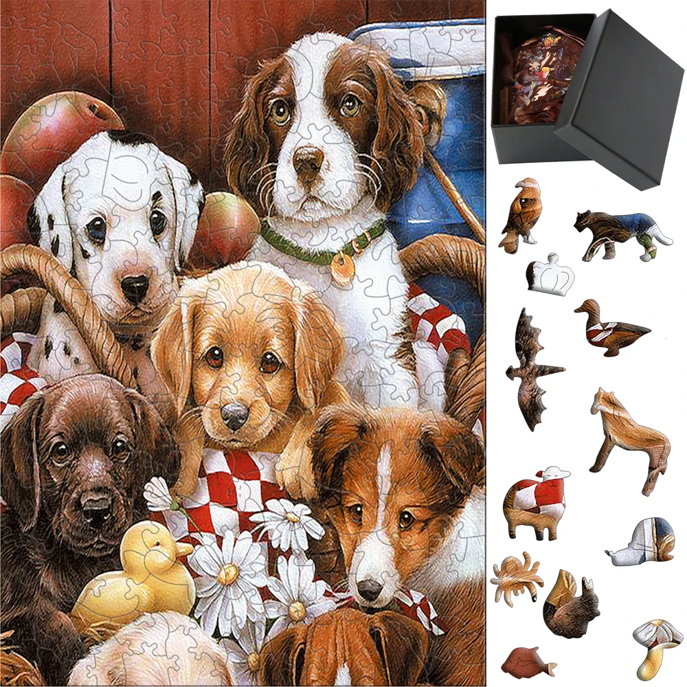 

Dog Family Montessori Games for Children 3d DIY Wooden Puzzle Animals Jigsaw Puzzles Entertainment Brain Trainer Model Kit Hobby