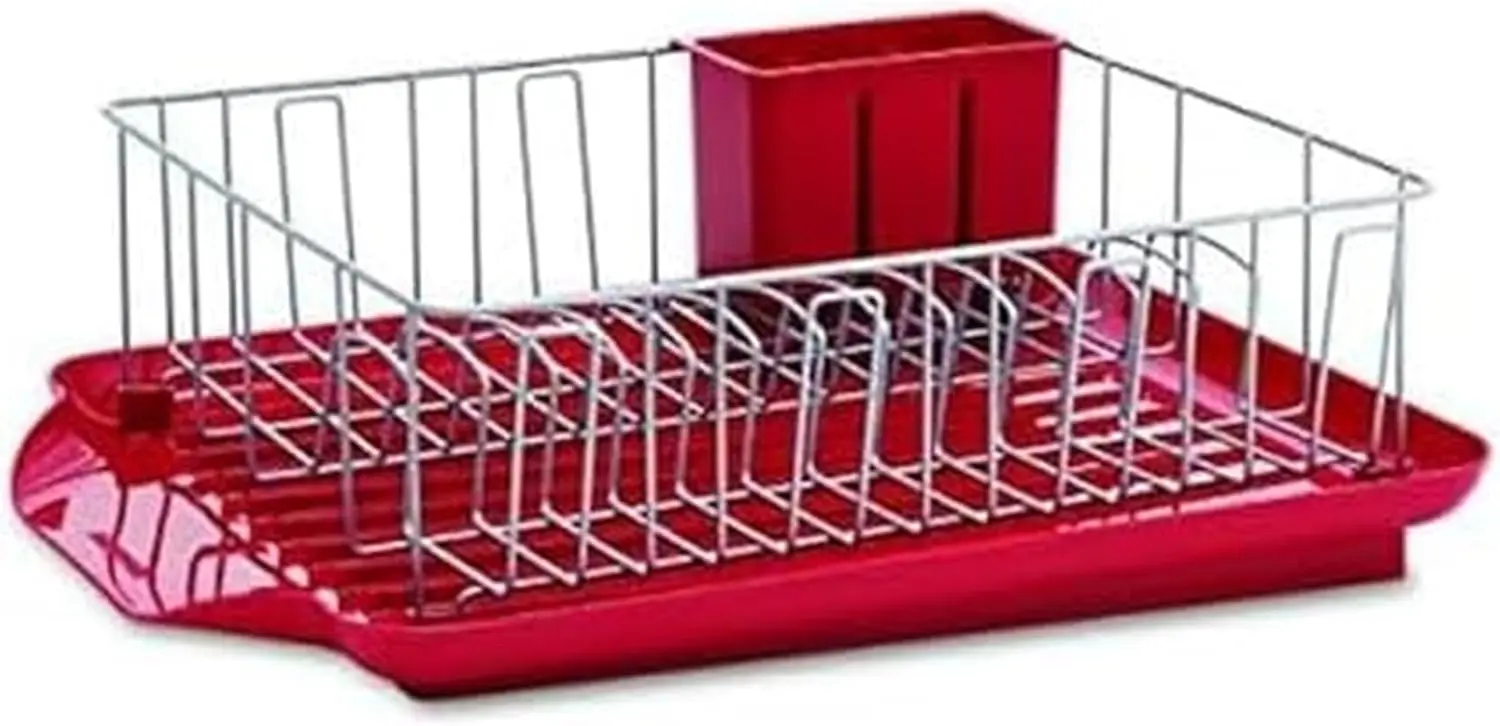 

Large Rust Resistant Full Dishrack With Removable 3 Compartment Flatware Caddy, Andlged Drain Board, 3-Piece,