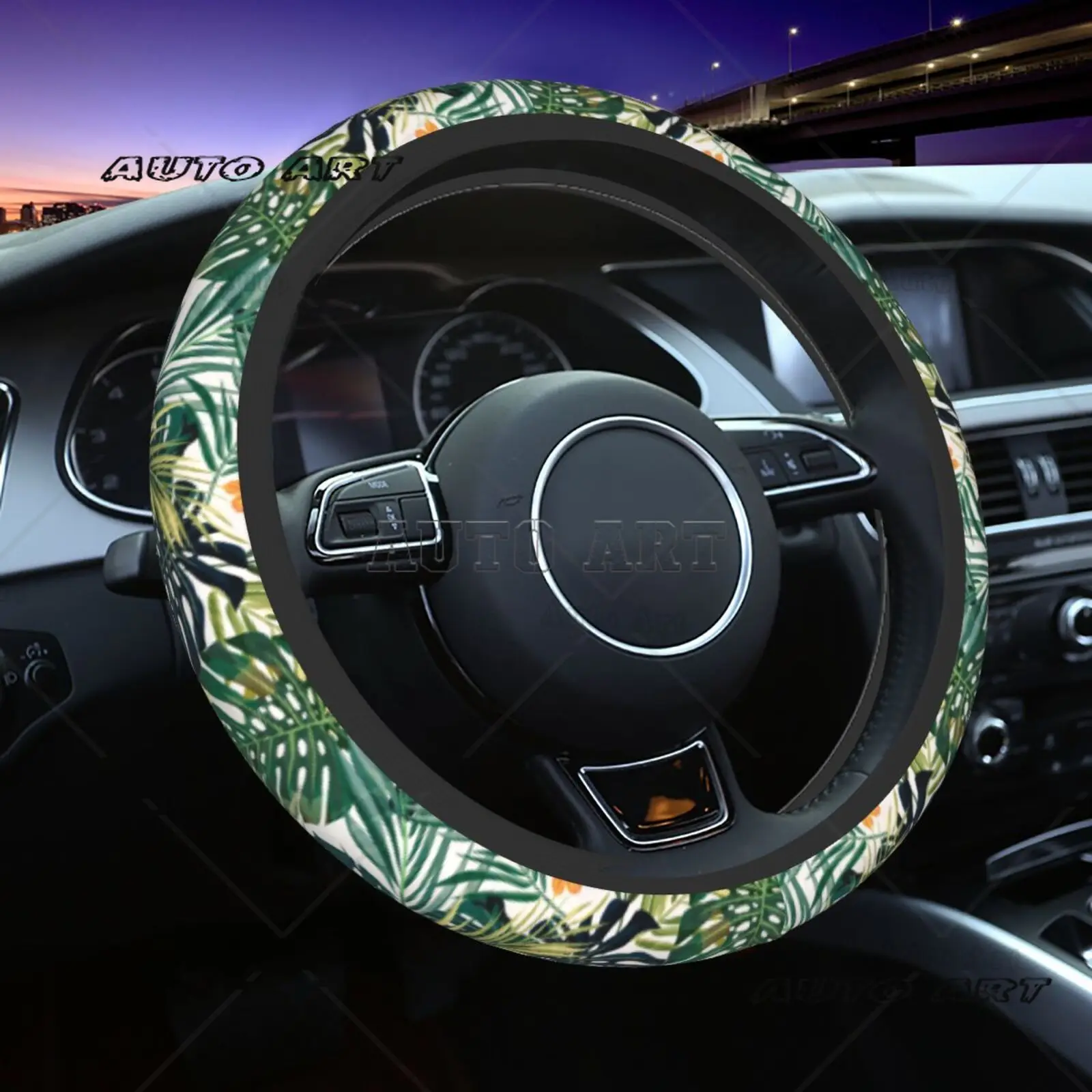 Colorful Tropical Tree Leaf Steering Wheel Cover Car Accessories Universal 15 Inch Anti Slip and Sweat Absorbing Car Accessories