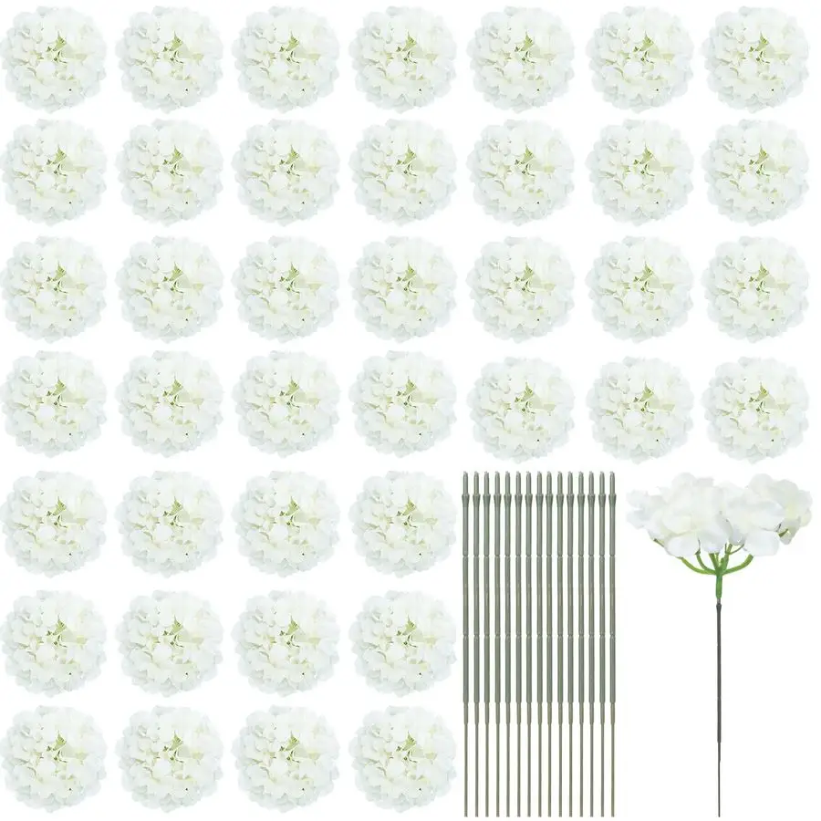 

60 штук искусственных цветов гортензии из шелка, белые, с 100 стеблями, для свадебных композиций