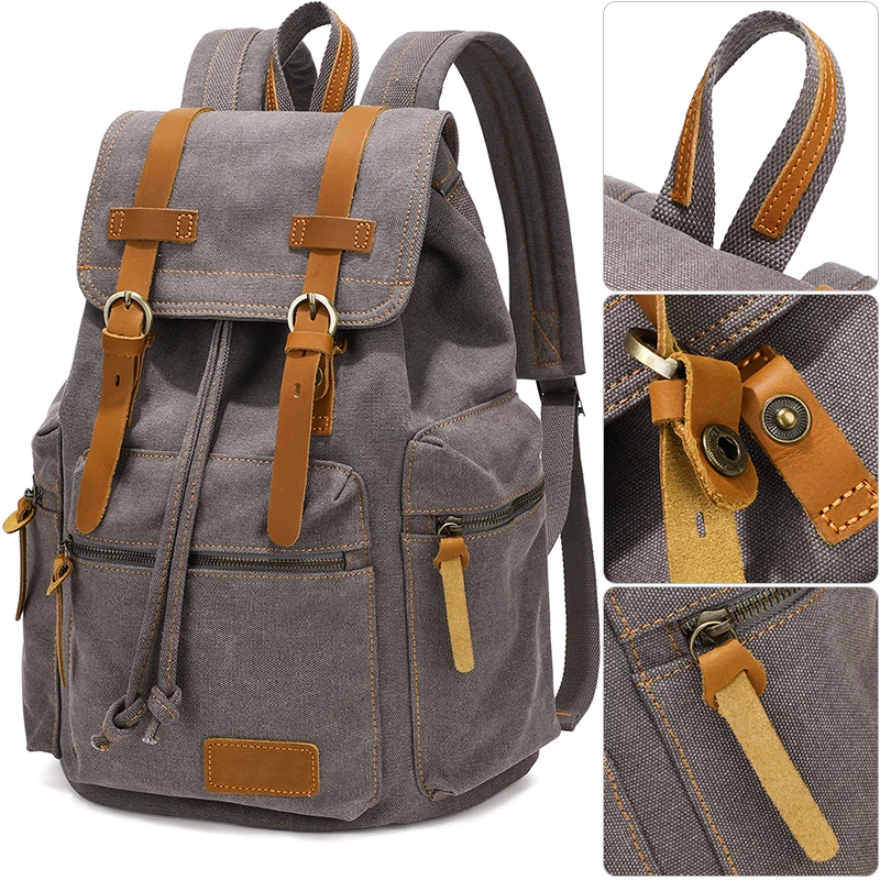 Retro canvas backpack - lightweight travel bag with large capacity - computer bag - student backpack - men's backpack