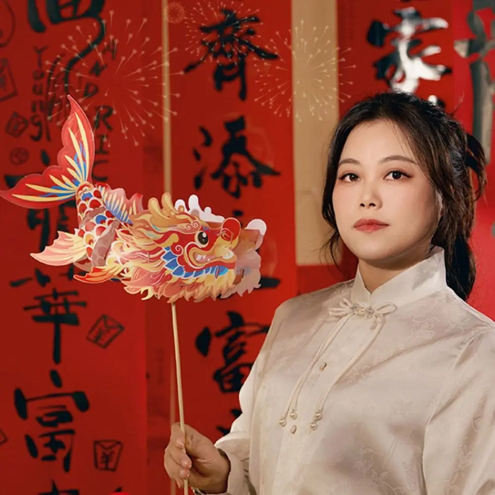 فانوس محمول باليد على شكل سنة التنين مصنوع يدويًا، فانوس السنة الجديدة المضيء، تراث ثقافي غير ملمع متوهج #1