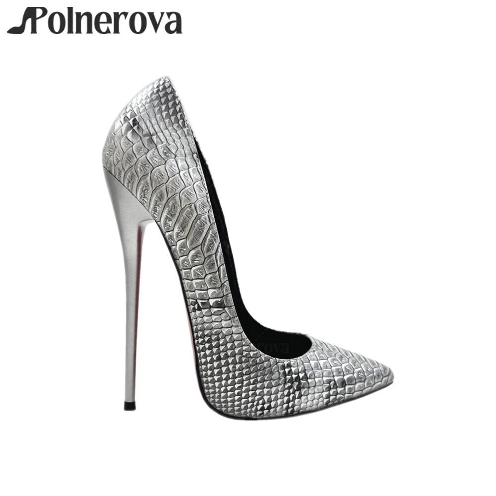 

16cm Metallic Snake Pattern Stiletto Pumps Sexy Extreme Lacquered High Heels Pointed Multicolor Handmade Luxury Sexy Women Pumps