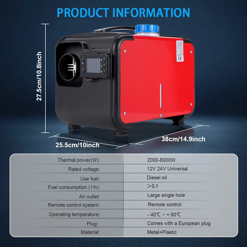 LCD 스위치 소음기가 있는 올인원 자동차 히터, 원격 또는 자동차 트럭 보트 RV 주차 디젤 히터, 12V 및 24V, 5-8kW